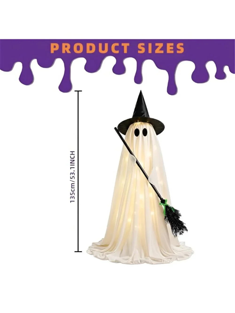 Halloween Decorations Outdoor Lighted Ghost, Witch Hat Broom Yard Decor